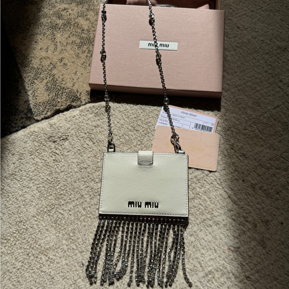 Miu Miu  Leather Crystals Embellished Chain Card Holder